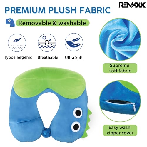 Image of REMAXX Inflatable Kids Travel Neck Pillow for Boys and Girls for Car Airplane Compact Washable Soft Cozy Quick Inflation Camel Head Design with Included Carrybag with Free Sketch for Coloring the Box