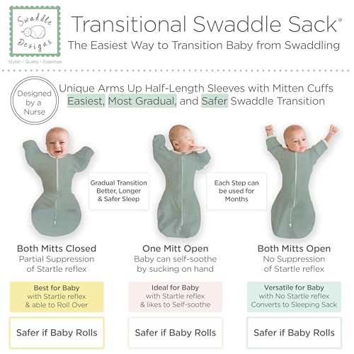 Image of SwaddleDesigns Transitional Swaddle Sack, Arms Up Half-Length Sleeves & Mitten Cuffs, Most Gradual Transition Swaddle for Newborns to Sleep Sack, Small, 0-3 mo, 6-14 lb, Watercolor Mountains & Trees