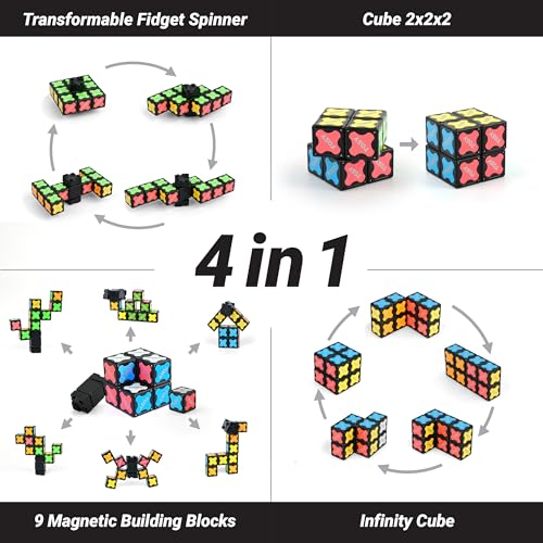 TOSY Magnet Fidget Spinner Mini – 8 Bausteine, 3-in-1: verwandelbarer Fidget-Spinner, Infinity-Würfel, 2x2 Puzzlewürfel, Ostergeschenk für Kinder/Erwachsene, STEM-Sensorik Anti-Stress Spielzeug