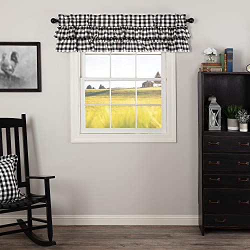VHC-Brands-Annie-Buffalo-Check-Cotton-Farmhouse-Kitchen-Curtains-Rod-Pocket-Hanging-Loops-Ruffling-16x60-Valance-Black-Country VHC Brands Annie Buffalo Check Cotton Farmhouse Kitchen Curtains Rod Pocket Hanging Loops Ruffling 16×60 Valance Black Country