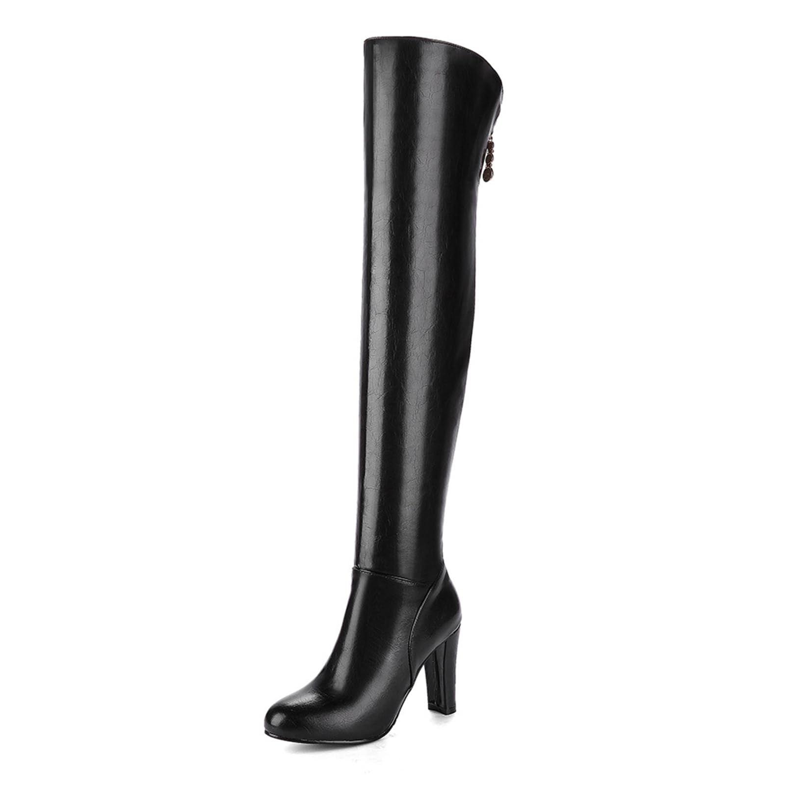 9CM/ 3.54IN Moda Punta Puntiaguda Tacón Grueso Sexy Y Elegante Botas de Club Nocturno Botas de Baile Alto Rodilla Polo,Negro,42 EU