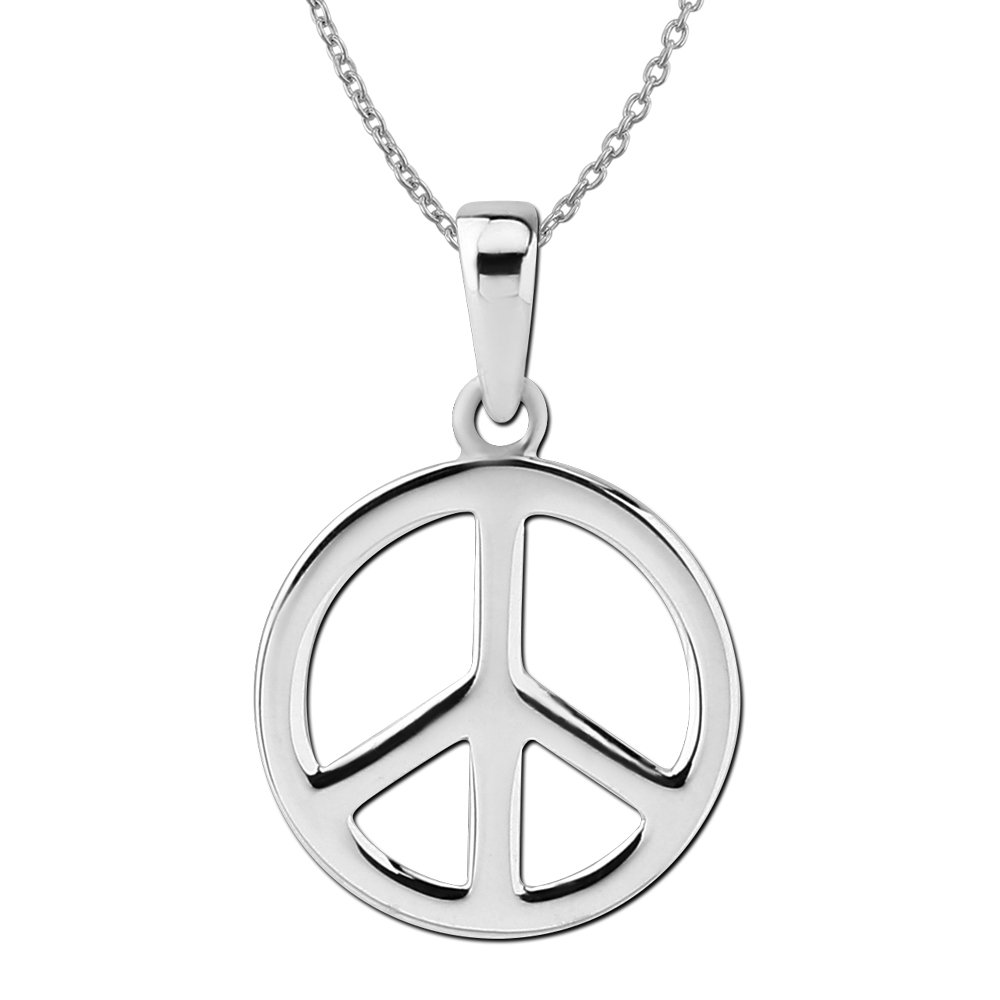 Peace Sign Necklace, 18 Inch Pendant Necklace for Women, Premium 925 Sterling Silver Necklace with Peace Symbol, Modern Boho Chic Design