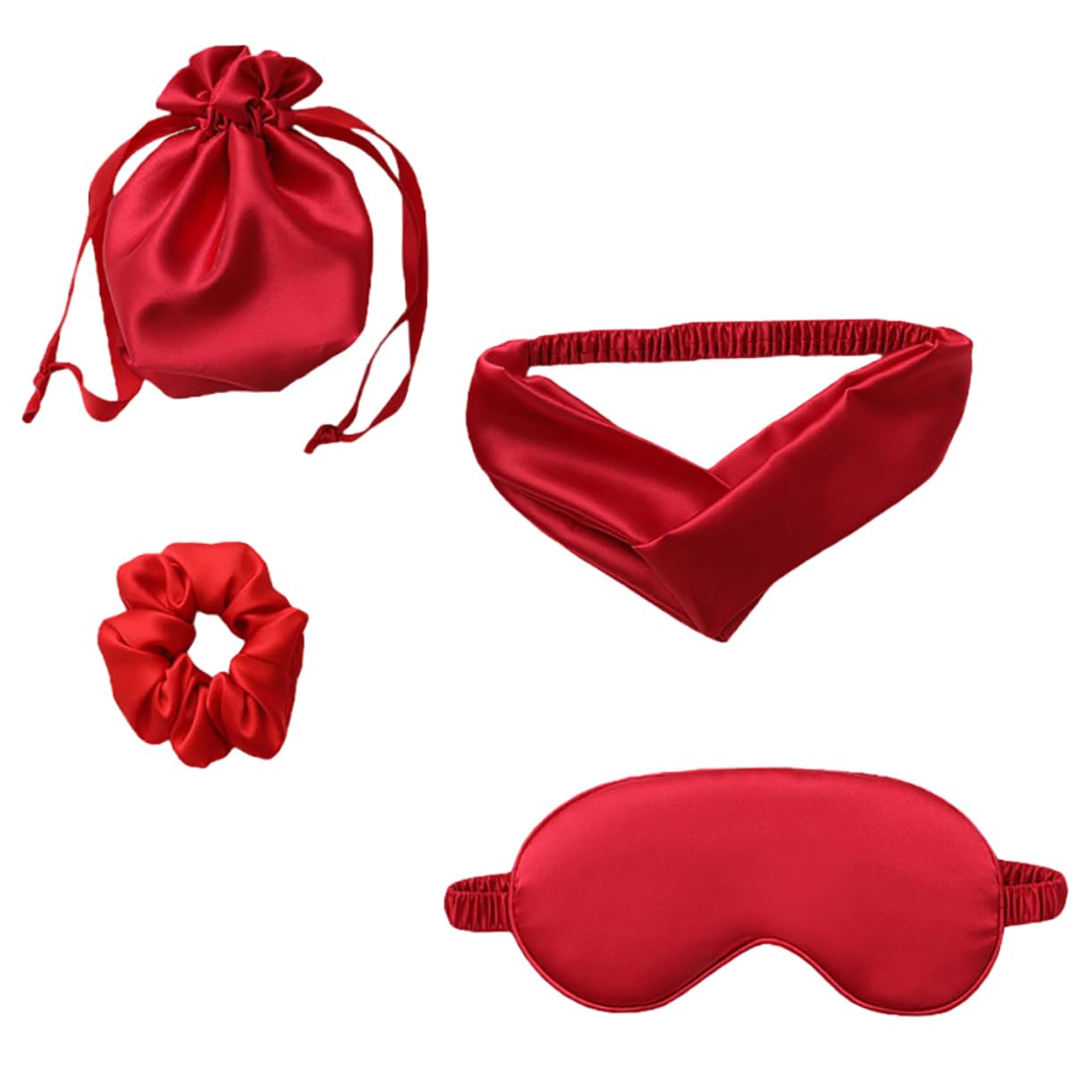 Sleeping Mask Eye Mask 4Pcs Artificial Silk Sleep Patch with Hair Tie Hairband and Storage Bag for Eye Fatigue Relief and Relaxation at Night
