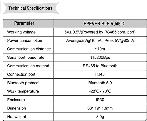 Controlador Solar Móvil APP Inalámbrica con EPEVER BLE Adaptador Bluetooth 6