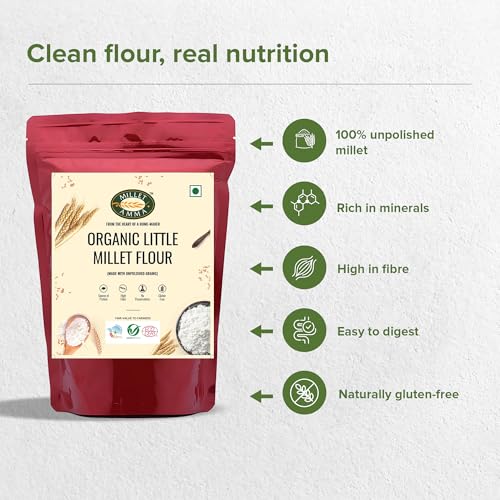 Image of Millet Amma Certified Organic Little Millet Flour 1kg | Samai Flour | Kutki Atta | Unpolished | High Protein | Gluten Free | Ideal for Poori, Dosa & Roti