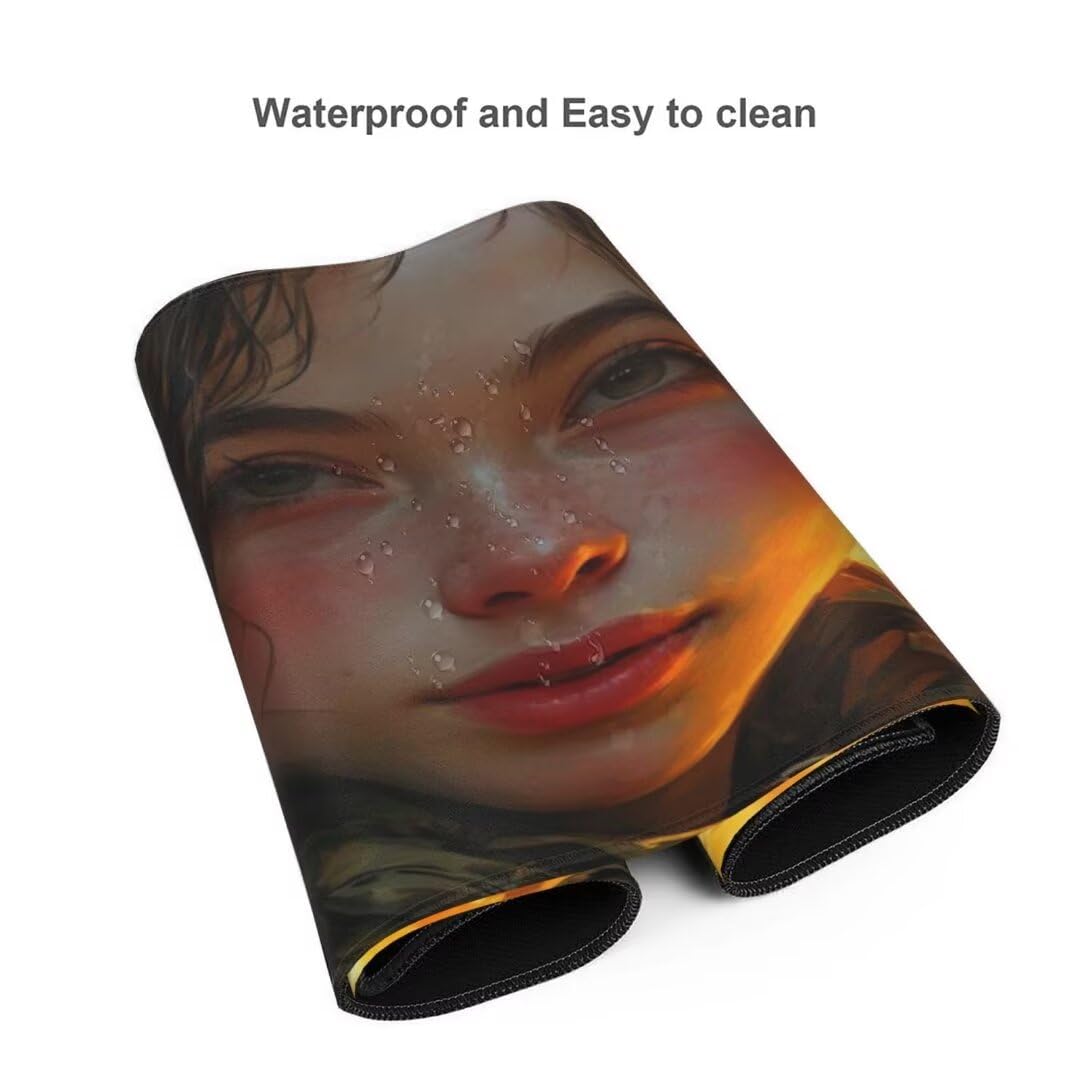 Alfombrilla de ratón 1400x600x3 MM, Alfombrilla Ratón XXL Extendida de Gran Tamaño con Bordes Cosidos, Base de Goma Antideslizante Almohadilla para Teclado, Una Mujer Hermosa S-9113