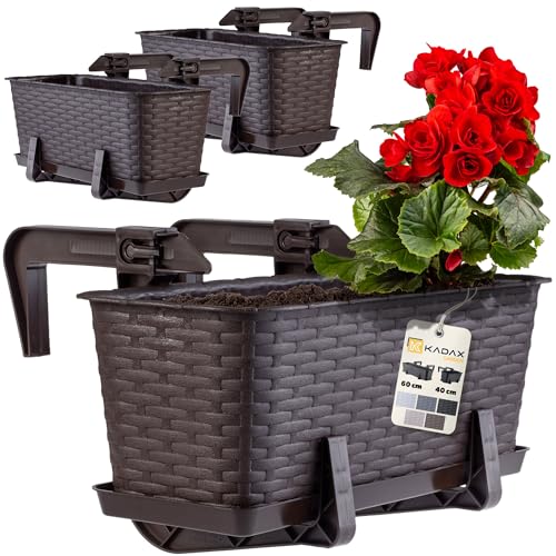 KADAX Blumenkasten 40 cm 3er Set Balkonkasten – Kunststoff Pflanzkasten für Balkon & Garten, Braun, Wetterfest & Stabil, Ideal für Blumen & Kräuter
