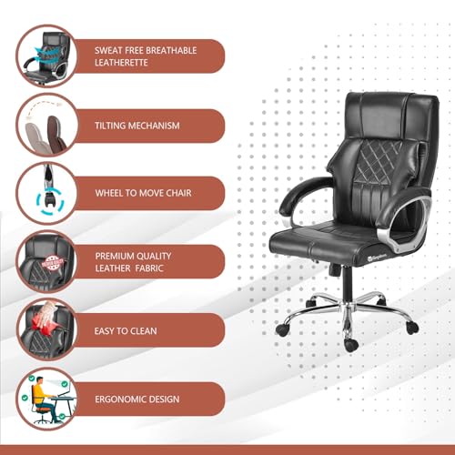 Image of GOYALSON Doctor Ortho Lumbar Support Spine Care High Back Office Executive Boss Black Revolving Chair | Made in India (Black X)