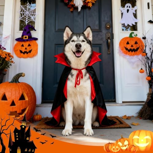 Olanrun Dog Costume - Dog Halloween Costumes Vampire Cloak, Wizard Outfit, Witch Cosplay Apparel Cape - Funny Party Dress Up Halloween Pet Costumes for Large Dogs (Black Red) #5