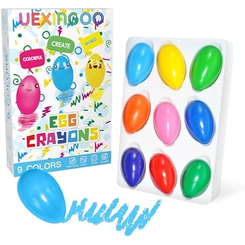 UEXINGOO 9-Color Egg Shaped Crayons,Plam Grip Washable Paint Crayons fotoddlers,r Kids,Children (EGG Crayon) Cover