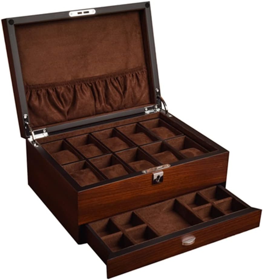 Wooden Watch Storage Boxes Case Jewelry Integrated Watch With Lock Solid Mechanical Watch Organizer Jewelry Display Holder Case(E)