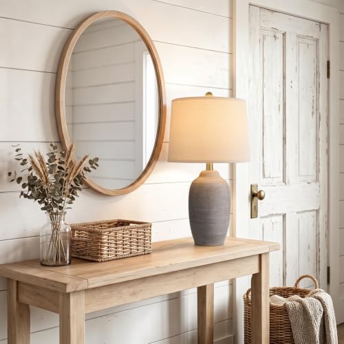 Image of 24.5 inch Vintage Ceramic Table Lamp Single-Rustic Boho Accent Nightstand Lamps for Bedroom, Living Room, Entryway-Small Textured Bedside Lamps, Modern Farmhouse Lamps for Home Decor Purple Grey