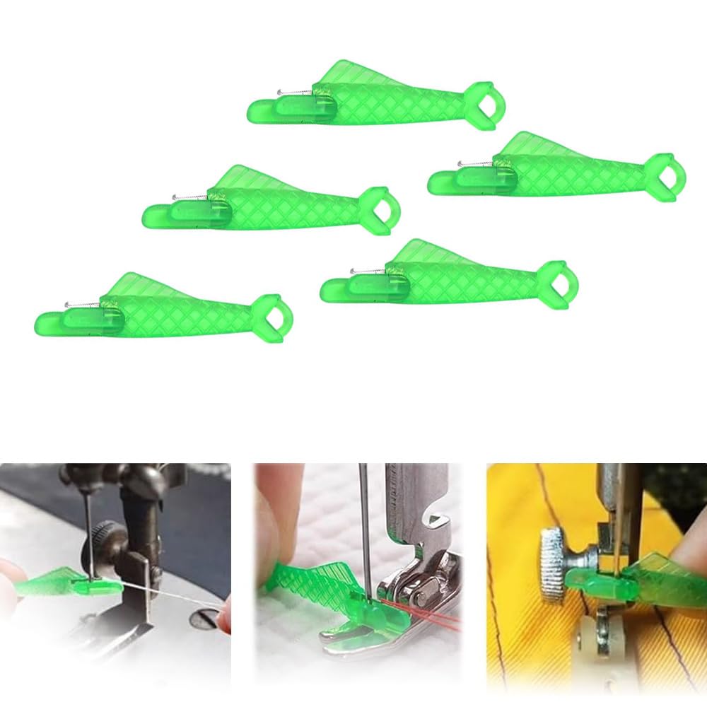 Nähmaschinen-Nadeleinfädler (Fischmaulform), Nähmaschinennadel, DIY-Nadeleinfädler, automatisches Einfädelhilfsmittel, Schnell-Nadeleinfädler für Nähmaschinen (Grüner 5 PC) | Nähmaschinen-Nadeleinfädler, Fischmaul