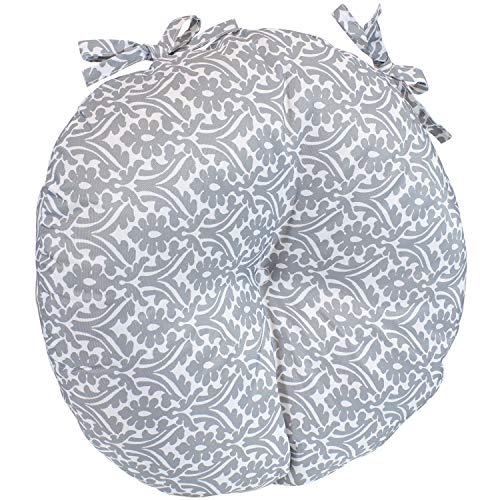 Sunnydaze Polyester Outdoor Bistro Seat Cushions - Set Of 2-15-Inch Diameter X 4 Inches Thick - Cozy Round Seat Cushions For Outdoor Chairs - Perfect For The Porch, Lawn, Or Deck - Gray Damask #TOP5