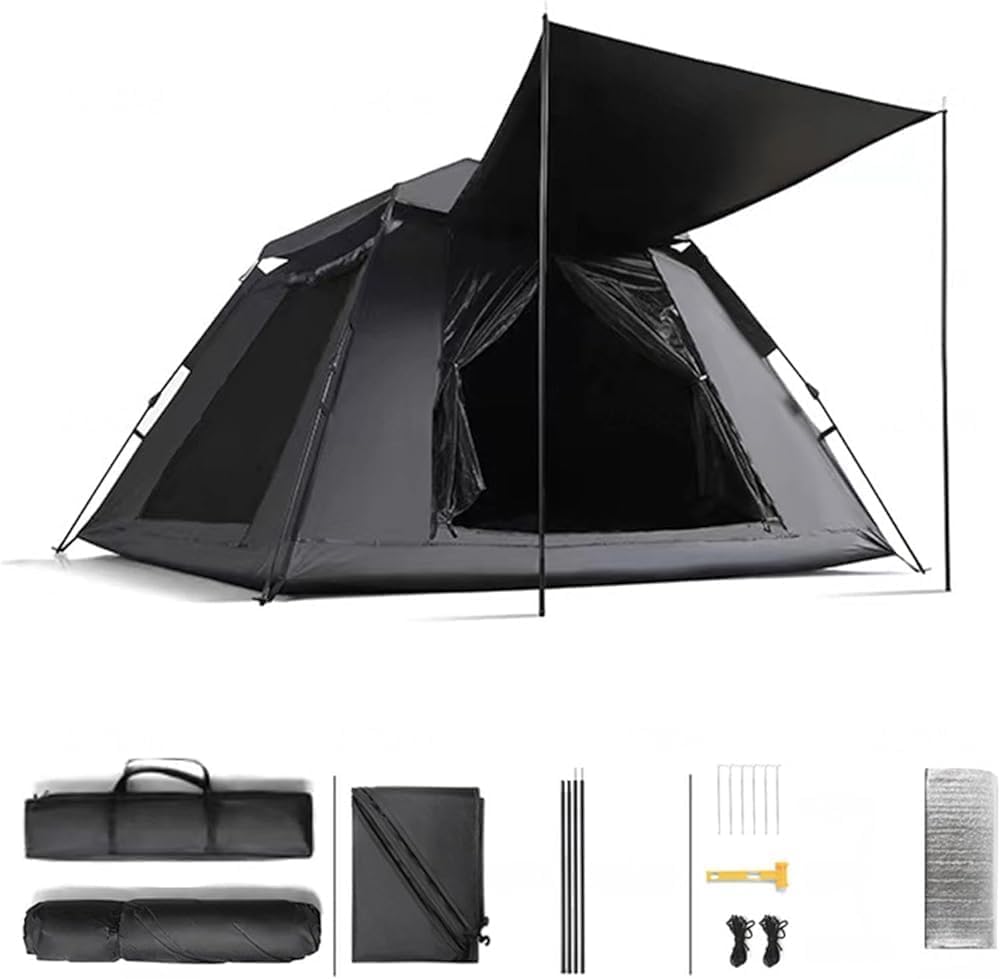 Tenda per 4 persone con cuscinetto a prova di umidità, 5000 mm, impermeabile, di alta qualità, robusta tenda oscurante per campeggio, escursionismo, picnic, giardino
