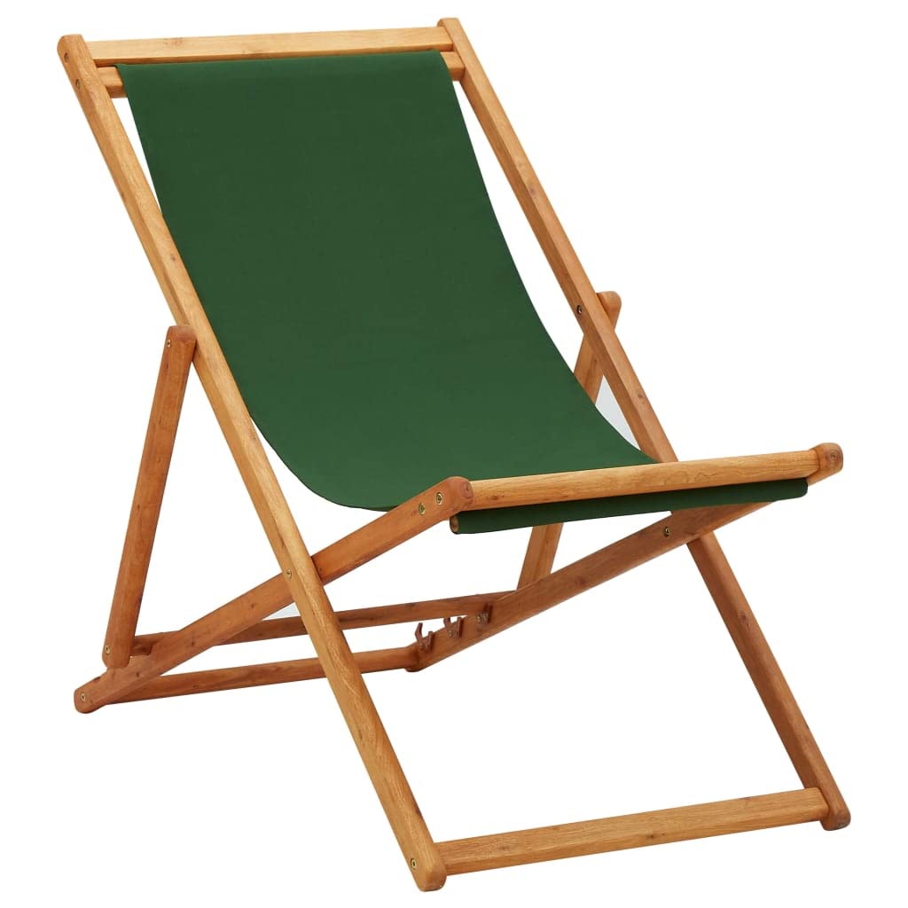 INLIFE Tumbona plegable de madera de eucalipto y tela verde, muebles de jardín (6 kg)