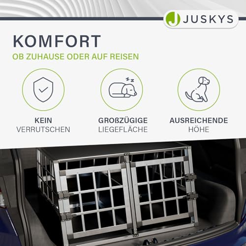 Juskys Alu Hundetransportbox L-X - 89x70x51 cm - Auto Hundebox robust & pflegeleicht - Gittertüren verschließbar - Aluminium Reisebox für Hunde
