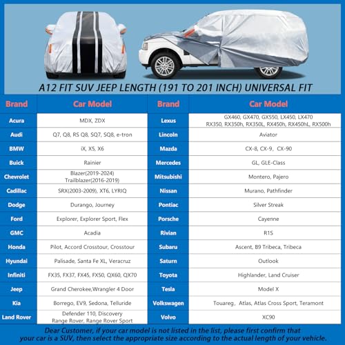 Image of [2025 Upgrade] 10-Layer SUV Cover Waterproof All Weather. Outdoor Full Exterior Covers for BMW X5, Toyota Highlander, Lexus RX, GMC Acadia, Jeep Grand Cherokee.Size A12(Length 191 to 201 inch)