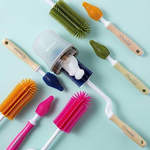 Petinube Baby Bottle Cleaning Brush, Soft Brush Baby Bottle Cleaner, Silicone Brush For Bottles And Cups, Suitable For Cleaning All Bottle Types, Silicone Bottle Brush With Long Handle (Pink, Set) #TOP1