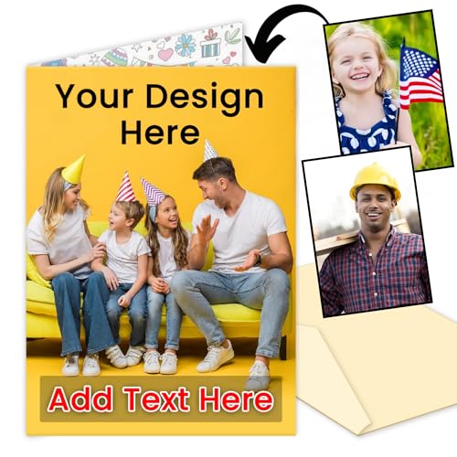 Personalized Greeting Cards with Envelopes - Customized Birthday Cards, Print Photo, Text, Note of...