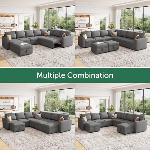 Image of HONBAY Modular Sectional Sleeper Sofa with Pull Out Couch, Oversized U Shaped Sleeper Pull Out Bed with Storage Sectional Couches for Living Room - Dark Grey