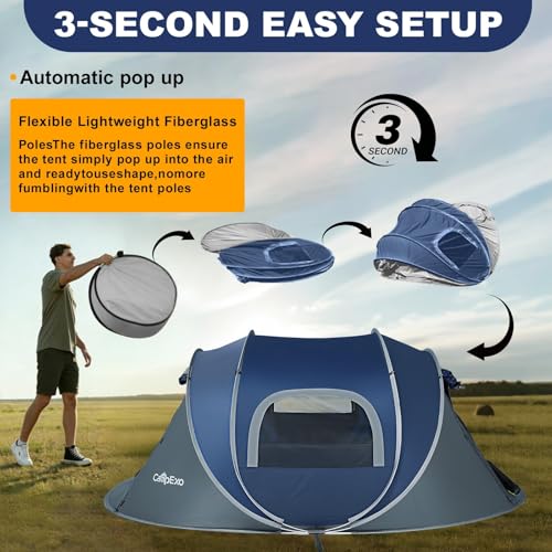 Image of Camping Tent, Pop Up Instant Tent for 2-4 Person, Sets Up in Just Seconds, Waterproof Durable Tent with Carry Bag for Camping Hiking Outdoor