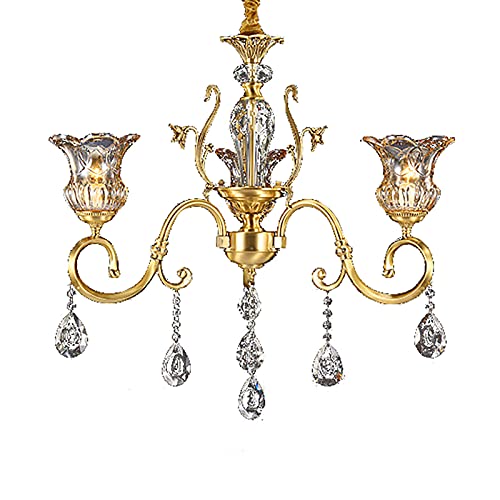 Lustre en cristal de style américain rétro en cuivre véritable pour villa