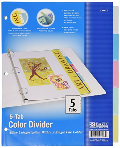 BAZIC 3-Ring Binder Dividers w/ 5-Insertable Color Tabs
