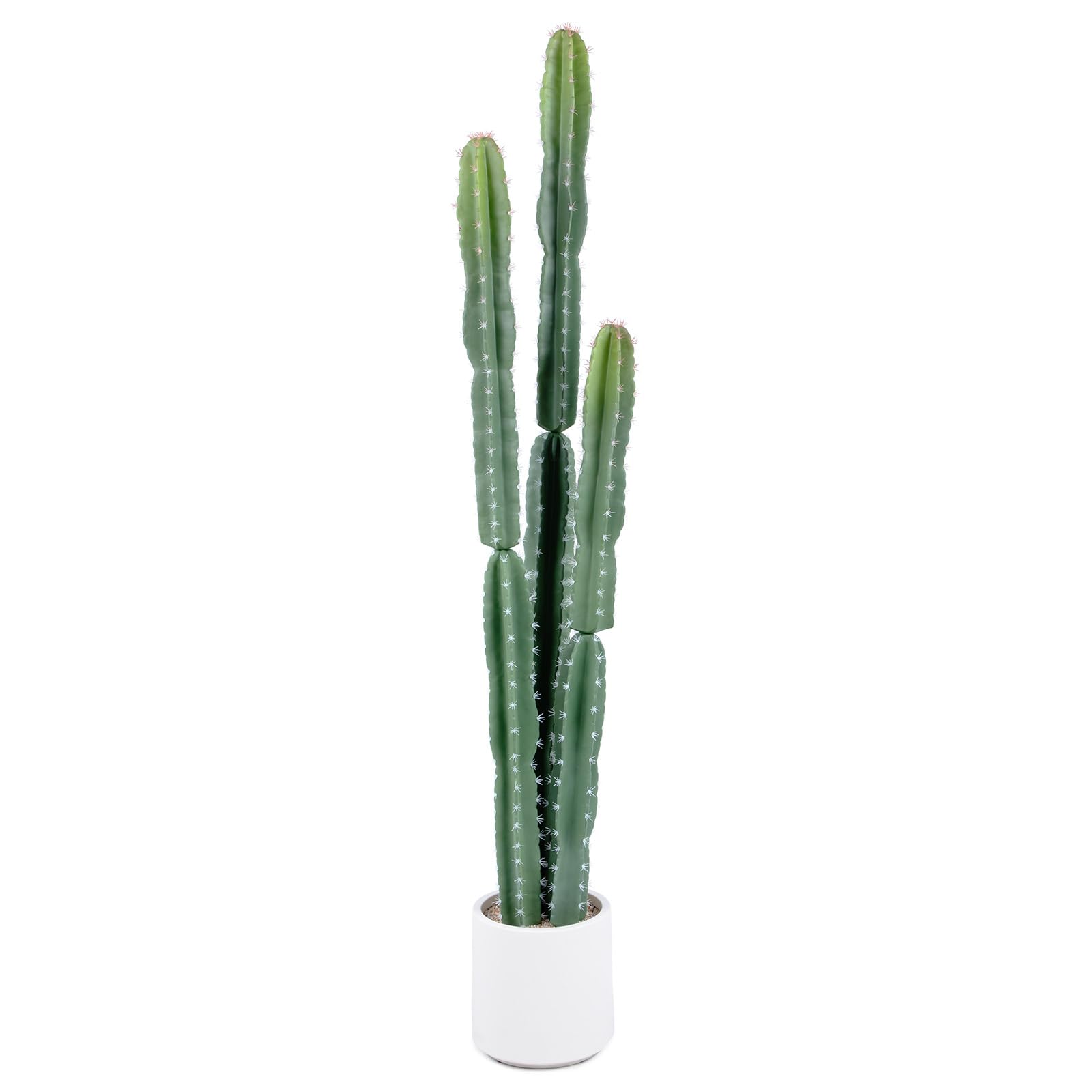 5ft Large Artificial Cactus with White Decorative Planter, 60in Realistic Faux Cactus Plants Indoor, Lifelike Fake Cactus Plant for Indoor & Outdoor Home Office Store Porch Patio Garden Decor