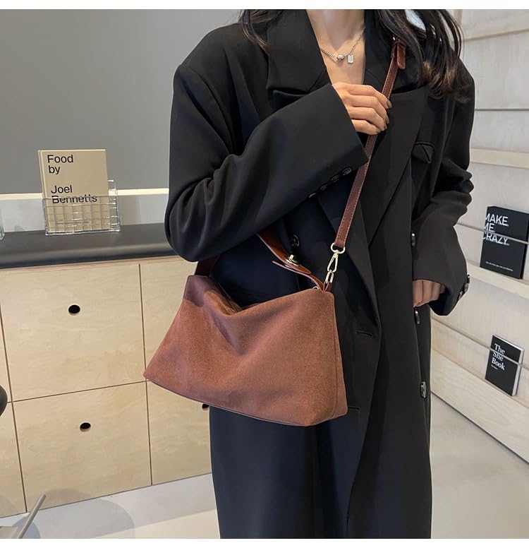 Suede Women Bag for Women Retro Suede Shoulder Bag Hobo Shoulder Bag with Zipper Closure2