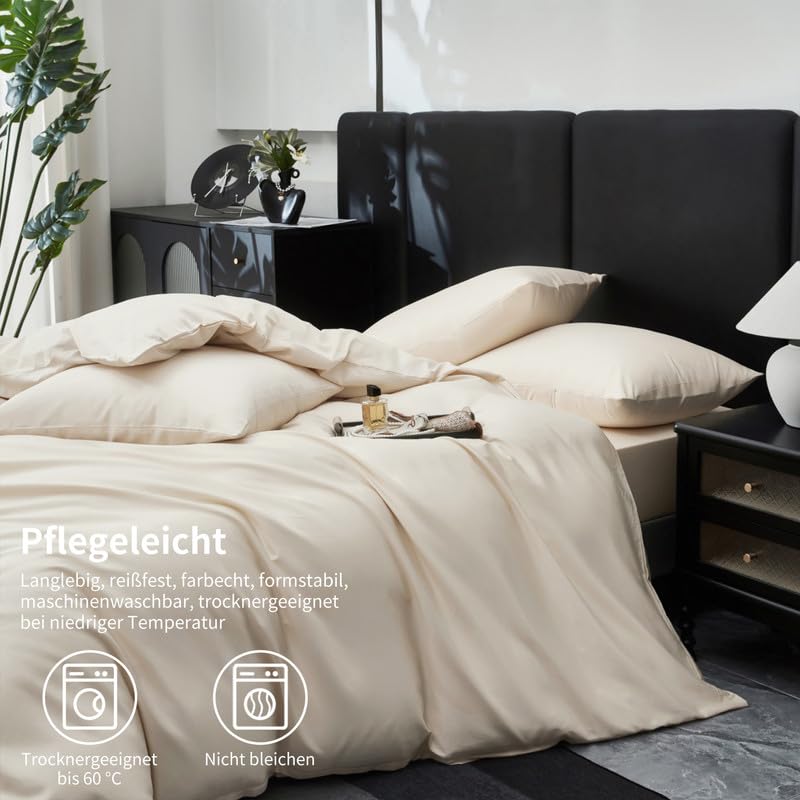 Gezu Biancheria da letto 200 x 220 cm, in raso di cotone makò, 100% cotone, 3 pezzi, traspirante, morbido, copripiumino 200 x 220 cm e federa 80 x 80 cm, con chiusura lampo