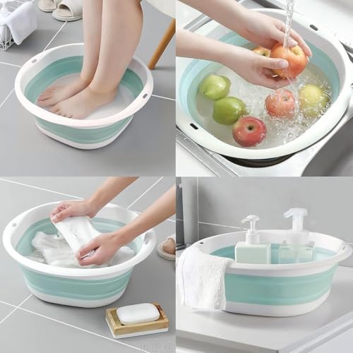 Image of HASTHIP Silicone Collapsible Tub Bucket Set, Portable Wash Basin for Handwash, Outdoor Basin for Washing, Foldable Bucket with Hanging Holes, Portable Sink for Washing Fruit & Vegetables (3Pcs)