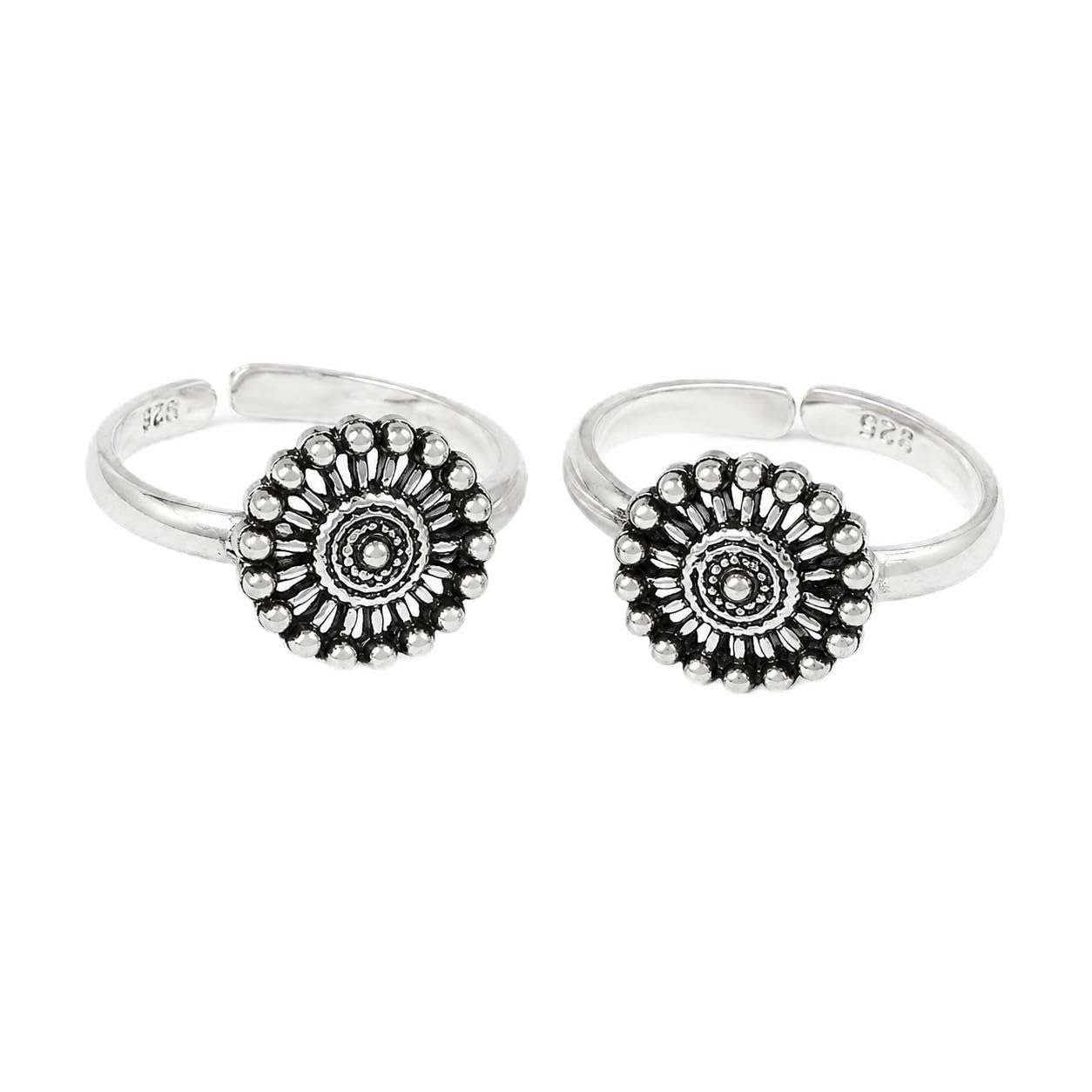 925 Sterling Silver Blossom Flower Toe Ring Pair | Adjustable | Daily Wear-image-21