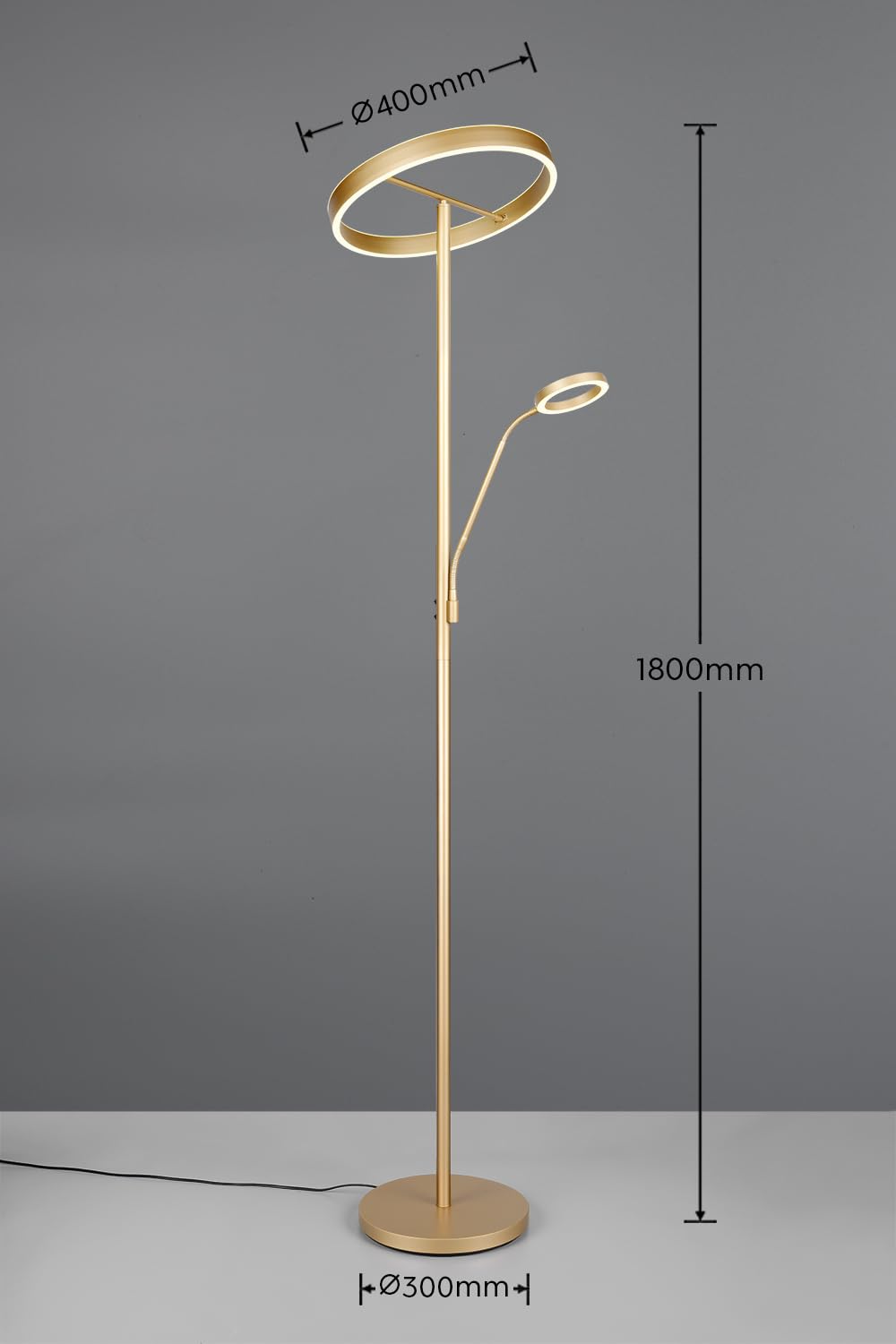 Trio Lampa podłogowa LED Leuchten WILLIS 449510279, złoty metal, 39 + 5,5 W LED, regulowana barwa światła, możliwość ściemniania