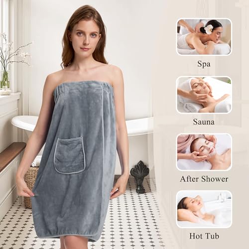 Image of PJGGZ Towel Wrap for Women, Three Adjust Clasps Closure Bath Wraps After Shower Spa Sauna Bathrobe(Available in Plus Size)