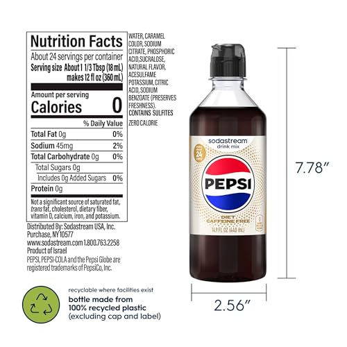 Image of SodaStream Caffeine Free Diet Pepsi New Pour Bottle Beverage Mix (440ml, Pack of 4)
