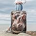 QSMBNET Travel Luggage Cover Hippopotamus in Water Spandex Suitcase Protector Washable Baggage Covers Fashion Elastic Scratch-Resistant Luggage Cover Protector Fits 18-32 Inch Luggage
