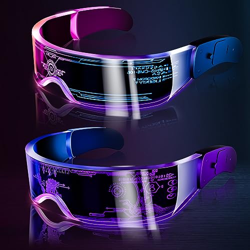 Tanganan 2pcs LED Visor Glasses LED Light Up Glasses Neon Luminous Glasses 7 Color 5 Modes Cool LED Glasses for Adult (style A)