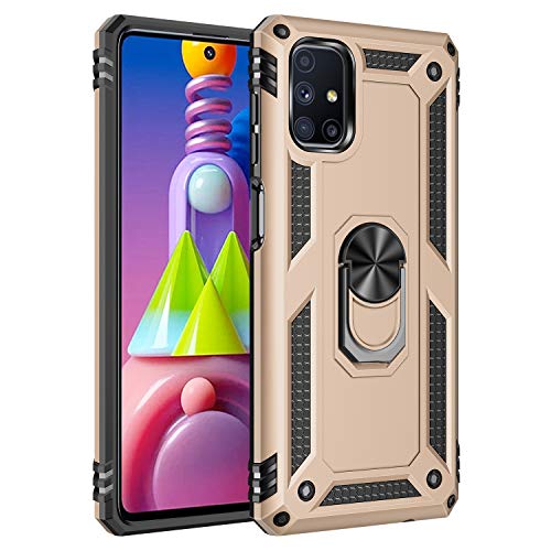 SORAKA Case for Samsung Galaxy M51 with Ring Holder Armor Case Samsung Galaxy M51 Case Soft TPU Bumper Hard PC Back Cover with Metal Plate for Magnetic Phone Car Mount Gold