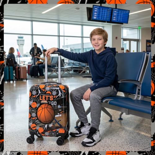 Image of Suitcase for Kids 16inch 5pcs Luggage Set for Boys Travel Suitcase Orange Basketball Hard Shell Luggage Sets with Spinner Wheels Carry on Luggage Airline Approved
