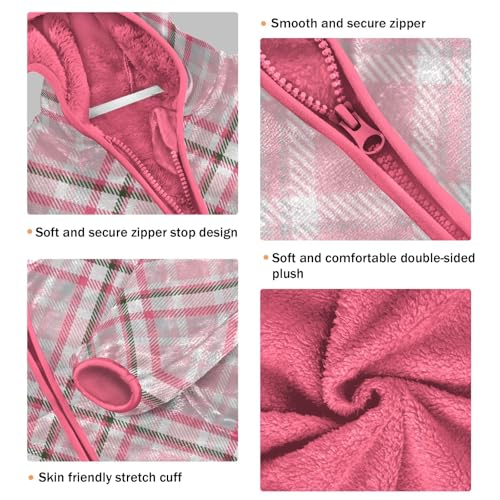 GuoChe Scotland Plaid Pink Kids Sherpa Jacket3