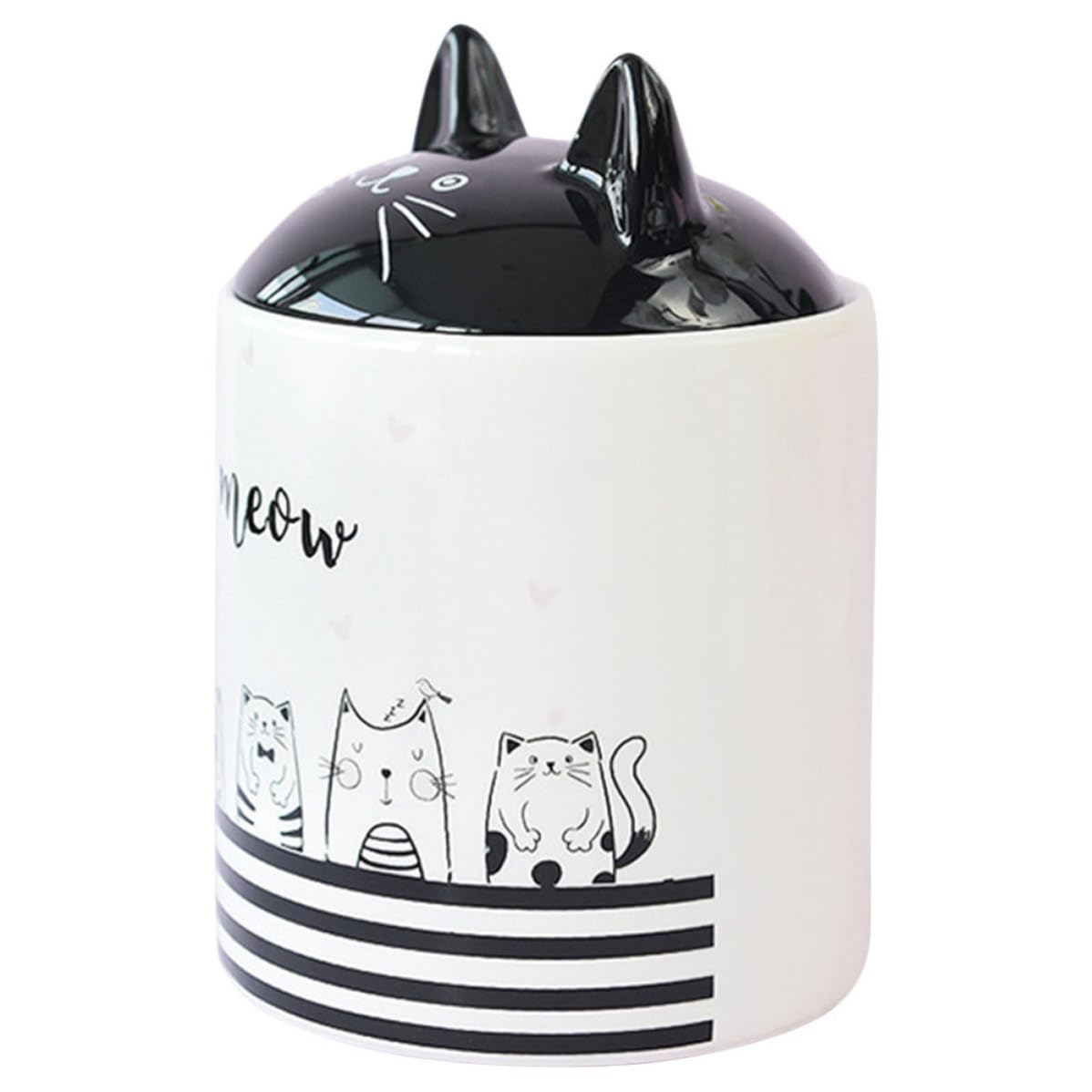 Abaodam Barattolo in Ceramica Bianco a Forma di Gatto Coperchio Ermetico per Conservare Spezie e Cereali, Resistente e Decorativo per Cucina e Soggiorno