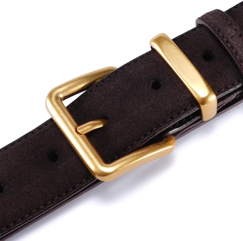 Women's Suede Leather Belt - Gold Square Buckle for Dresses & Jeans, Adjustable Waist Casual Belt - Image 4