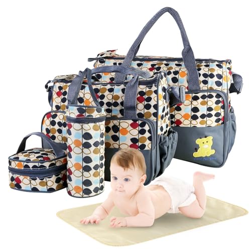 Image of TeqHome 5Pcs Diaper Bag Tote Set,Large Mommy Bag with Portable Nappy Changing Pad,Pacifier Case,Travel Baby Bags for Mom
