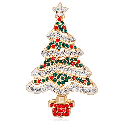 Broche En Forme De Sapin De Noël Multicolore Avec Strass En Cristal Et Étoile De Noël Ornements Cravate Accessoires De Robe Bijoux Pour Femmes Filles Meilleures Amies Cadeaux De Vacances