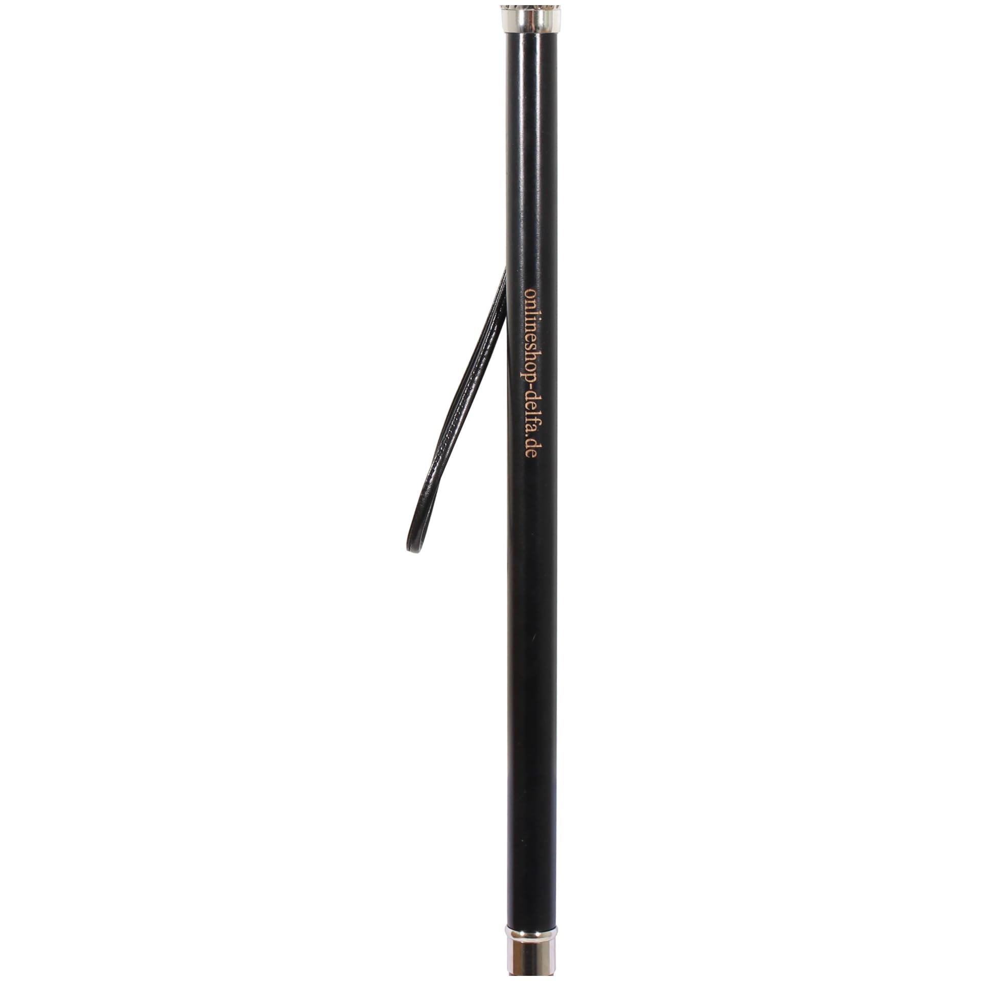 DELFA Design incisione/laser calzascarpe – 70 cm con cane argentato come manico – fusto in legno nero con passante – l'elegante aiuto per indossare