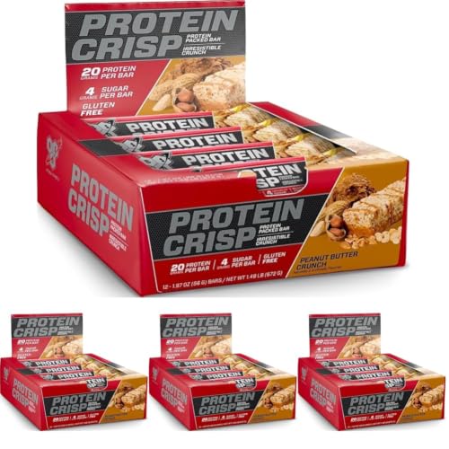 Image of BSN Protein Crisp Bar, Peanut Butter Crunch, 20g Protein, 12 Count (Pack of 4)