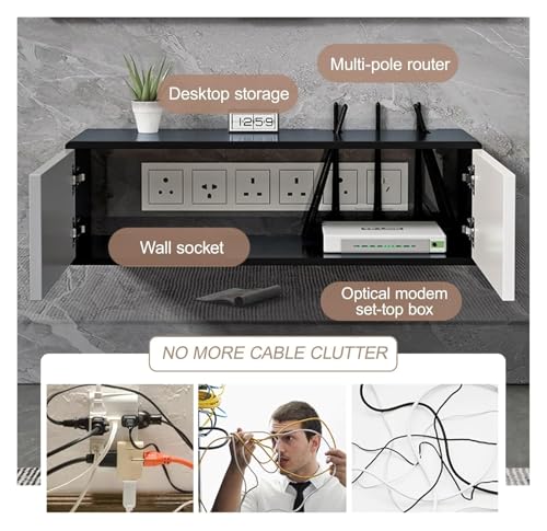Boîte de rangement pour routeur WiFi et décodeur | Organisation bois noir salon moderne