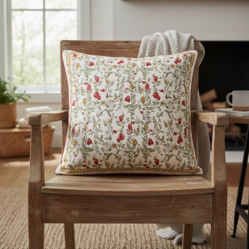 Image of Meadow Bloom Floral Cushion Cover | Decorative Throw Pillow Cover for Sofa Couch Bed Living Room Bedroom | Hidden Zipper Closure | Soft Durable Fabric | 16 x 16 Inch | Pack of 1