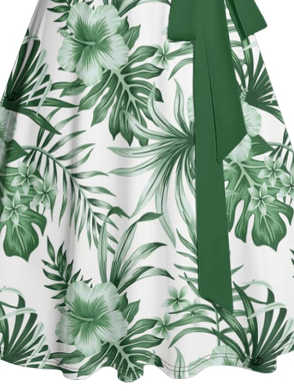 Image of DRESSFO Matchable Couples' Outfit Tropical Flower Leaf Print Button-up Shirt Or Strappy Dress